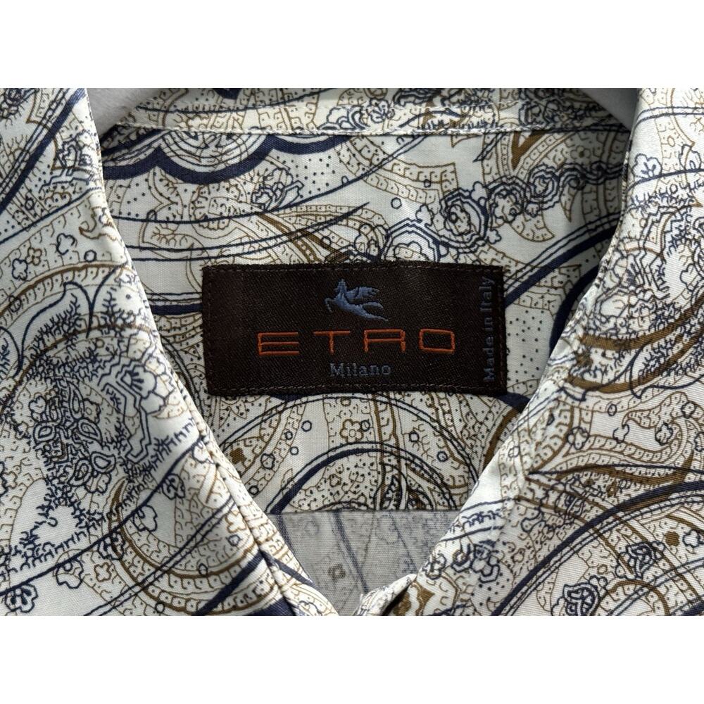 Etro Men’s Button Up Long Sleeve Dress Shirt Paisley 41 Large White - Picture 3 of 13